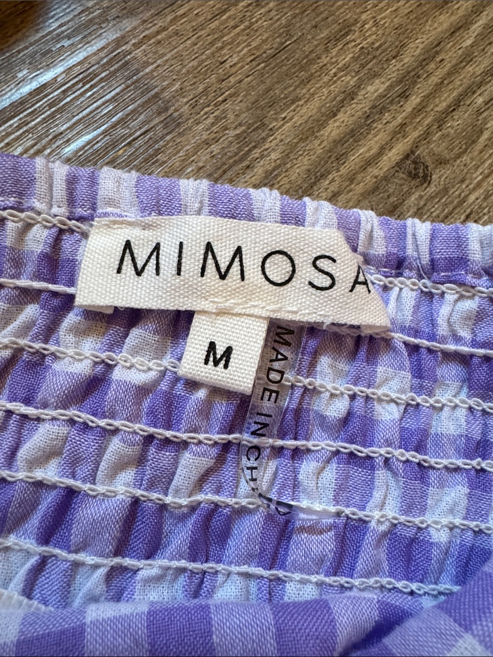 Gingham Puff-Sleeve Lavender Crop Top - Picture 2 of 3